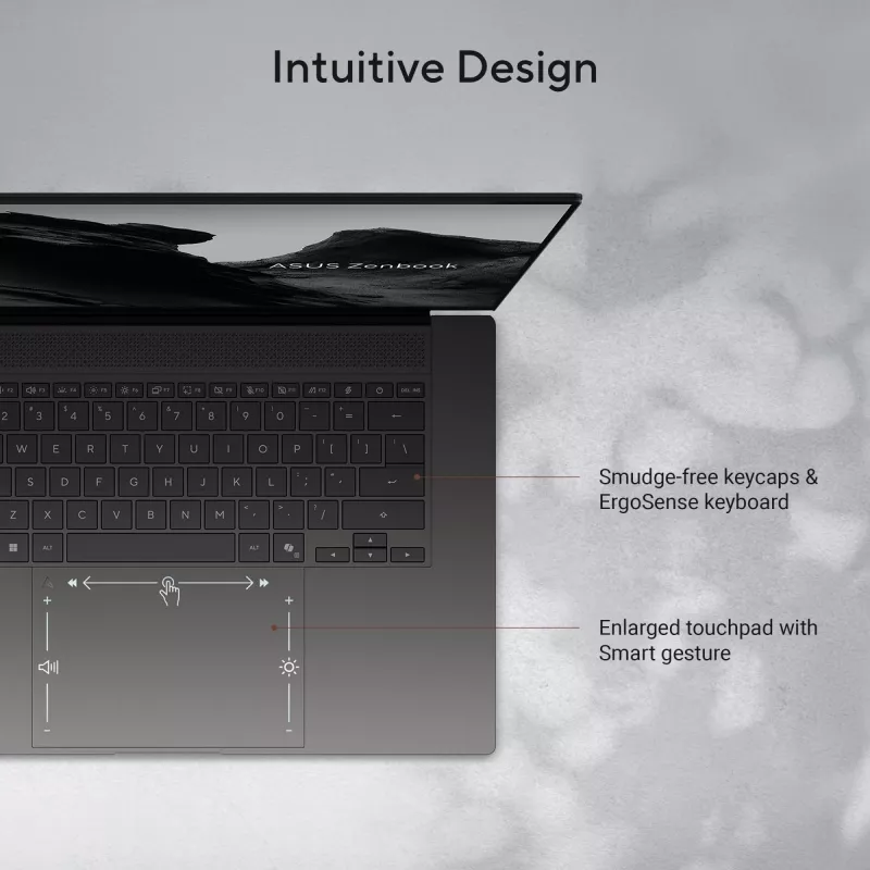 ASUS Zenbook S16 UM5606GA-SS180W Copilot+ PC AMD Ryzen AI 9 465 Nešiojamasis kompiuteris 40,6 cm (16 colių) 3K 32 GB LPDDR5x-SDRAM 1 TB SSD Wi-Fi 7 (802.11be) Windows 11 Home Olandiška pilka