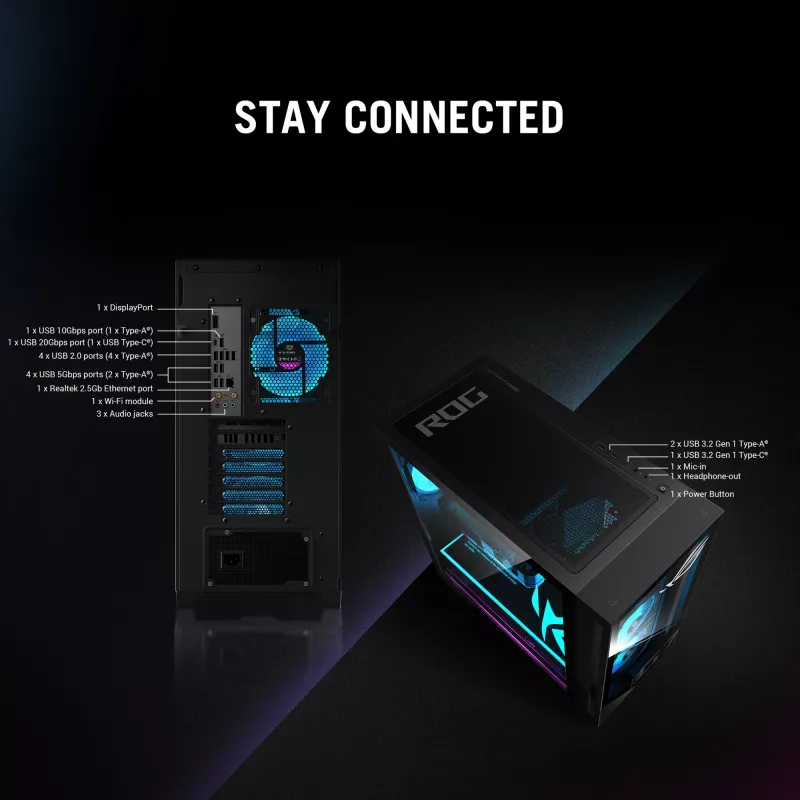 ASUS ROG G700 G700TF-05225F114W Intel Core Ultra 5 225F 32 GB DDR5-SDRAM 1 TB SSD NVIDIA GeForce RTX 5060 Windows 11 Home Tower kompiuteris juodas