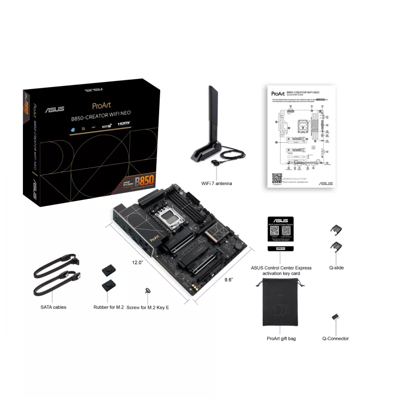 Motininė plokštė ASUS PROART B850-CREATOR WiFi NEO — AMD B850, Socket AM5, ATX, DDR5, 4 DIMM, 256 GB, Wi‑Fi 7, 5Gb Ethernet
