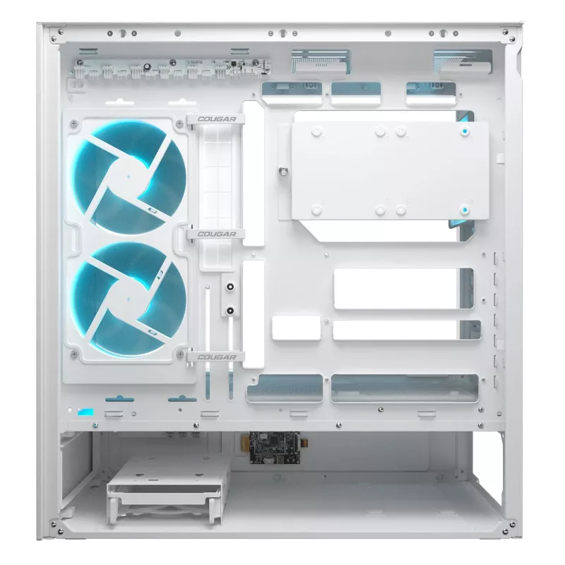 COUGAR CFV235 Vision vidutinio bokšto PC korpusas — ARGB, 23,3 cm (9,16 col.) LCD, grūdintas stiklas, balta, palaiko ATX/Micro-ITX, 2x3,5 col. + 2x2,5 col.