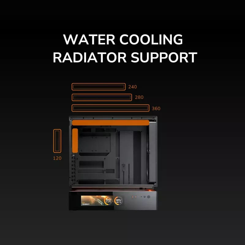 COUGAR PC Midi Tower korpusas CFV235 Vision — ARGB, 23,3 cm (9,16 col.) LCD 1920×462, tinklelis, priekyje 2×160 mm, gale 1×120 mm, juodas