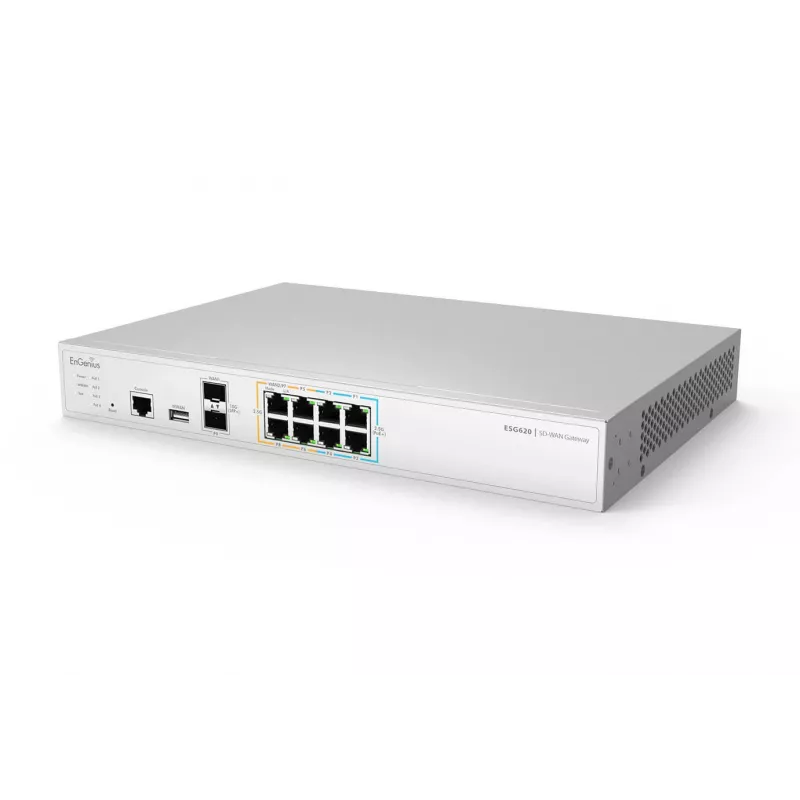 EnGenius Cloud valdomas saugos tinklų sietuvas 2 x 2,5 GbE LAN ir 6 x 2,5 GbE WAN ir 2 SFP+ prievadai