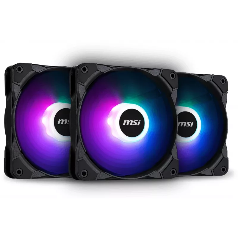 MSI MAX F12A-3 120 mm ARGB ventiliatorių rinkinys – korpuso priedas „3x 120 mm ARGB PWM ventiliatoriai, 600–1500 aps./min., „Mystic Lighting“ sinchronizacija“