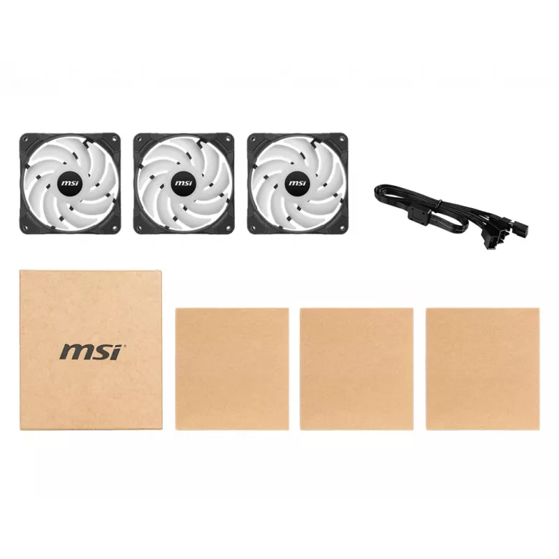 MSI MAX F12A-3 120 mm ARGB ventiliatorių rinkinys – korpuso priedas „3x 120 mm ARGB PWM ventiliatoriai, 600–1500 aps./min., „Mystic Lighting“ sinchronizacija“