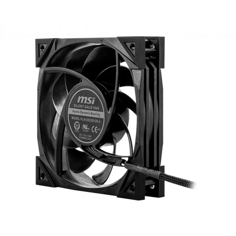 MSI MEG SILENT GALE P12 Premium Silent Fan '120mm, PWM, Balanced Static Pressure airflow, LCP Fan Blade, HDB Bearing, Anti-Vibration pads, 300mm kabelis'