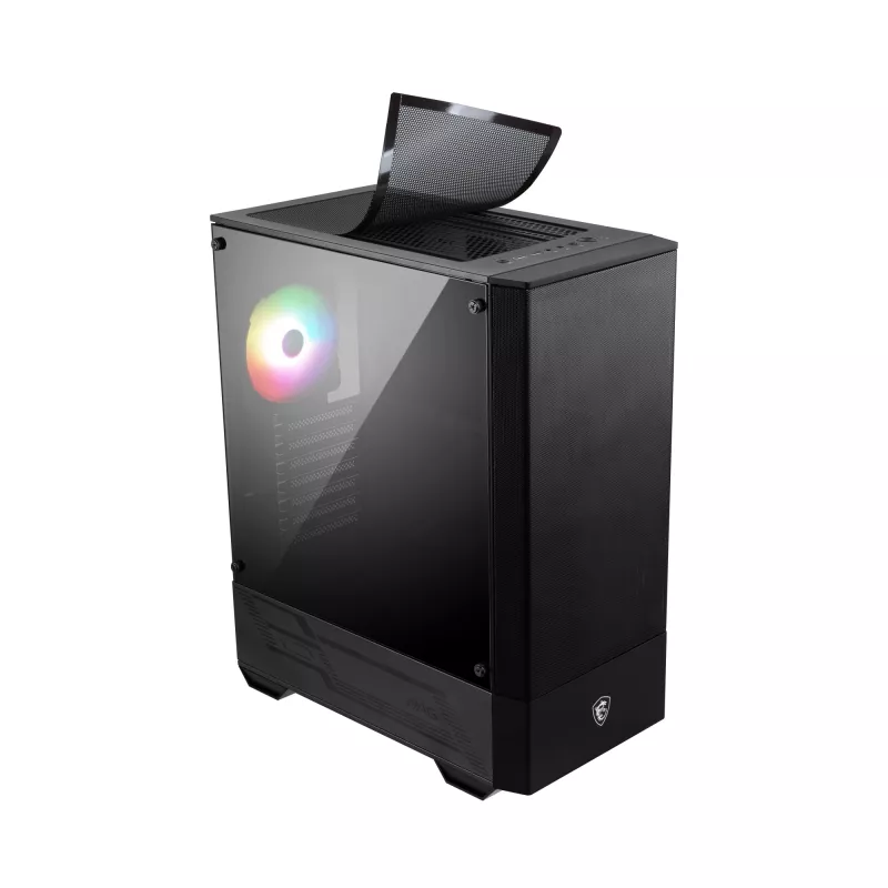MSI MAG FORGE 111R vidutinio dydžio bokštinis žaidimų kompiuterio korpusas „Juodas, 1x 120 mm ARGB PWM ventiliatorius, 1-6 ARGB šakotuvas, Mystic Light sinchronizacija, grūdinto stiklo skydelis, ATX, mATX, mini-ITX“