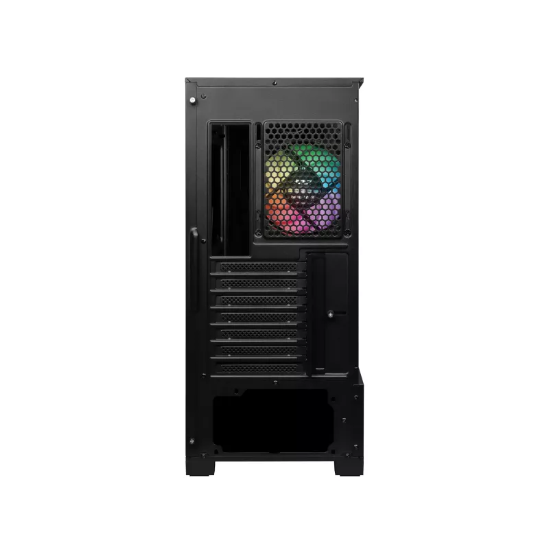 MSI MAG FORGE 111R vidutinio dydžio bokštinis žaidimų kompiuterio korpusas „Juodas, 1x 120 mm ARGB PWM ventiliatorius, 1-6 ARGB šakotuvas, Mystic Light sinchronizacija, grūdinto stiklo skydelis, ATX, mATX, mini-ITX“
