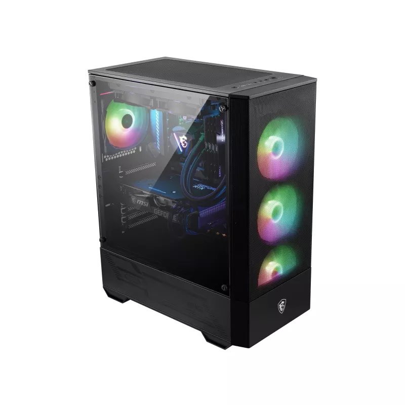 MSI MAG FORGE 111R vidutinio dydžio bokštinis žaidimų kompiuterio korpusas „Juodas, 1x 120 mm ARGB PWM ventiliatorius, 1-6 ARGB šakotuvas, Mystic Light sinchronizacija, grūdinto stiklo skydelis, ATX, mATX, mini-ITX“