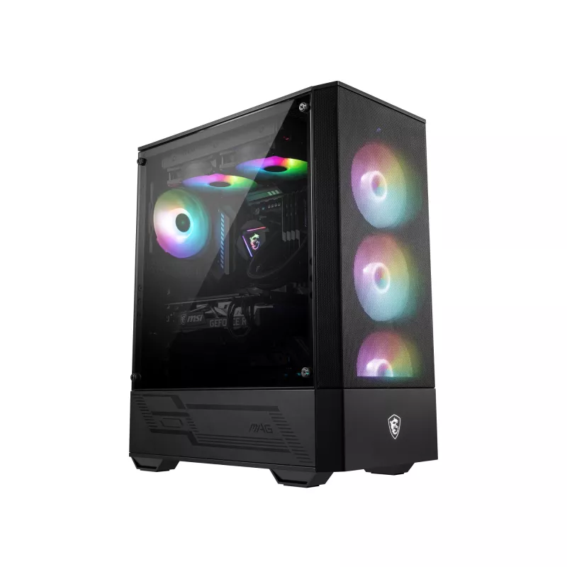 MSI MAG FORGE 111R vidutinio dydžio bokštinis žaidimų kompiuterio korpusas „Juodas, 1x 120 mm ARGB PWM ventiliatorius, 1-6 ARGB šakotuvas, Mystic Light sinchronizacija, grūdinto stiklo skydelis, ATX, mATX, mini-ITX“