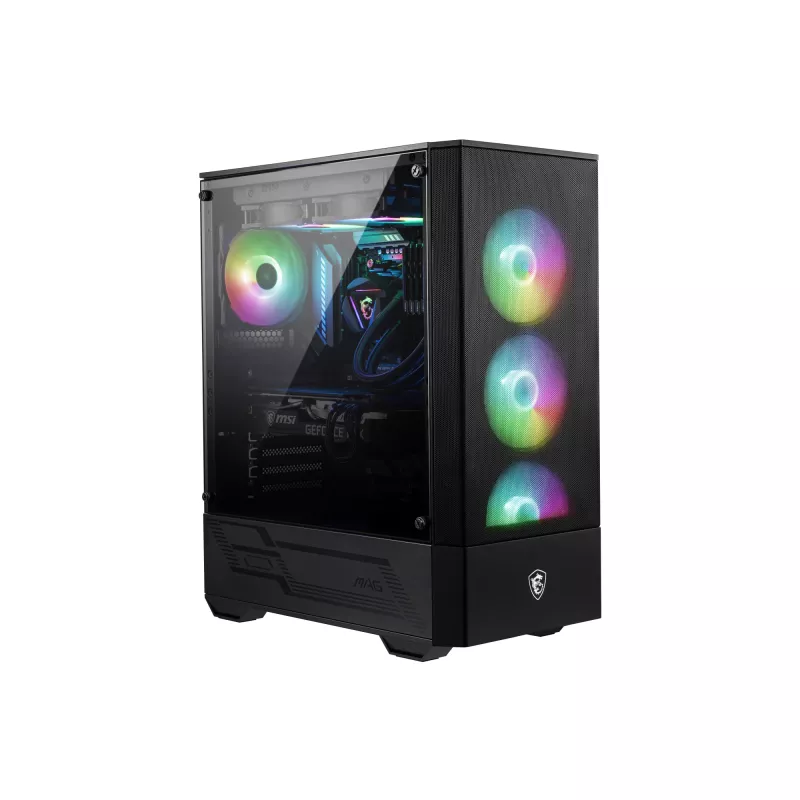 MSI MAG FORGE 111R vidutinio dydžio bokštinis žaidimų kompiuterio korpusas „Juodas, 1x 120 mm ARGB PWM ventiliatorius, 1-6 ARGB šakotuvas, Mystic Light sinchronizacija, grūdinto stiklo skydelis, ATX, mATX, mini-ITX“