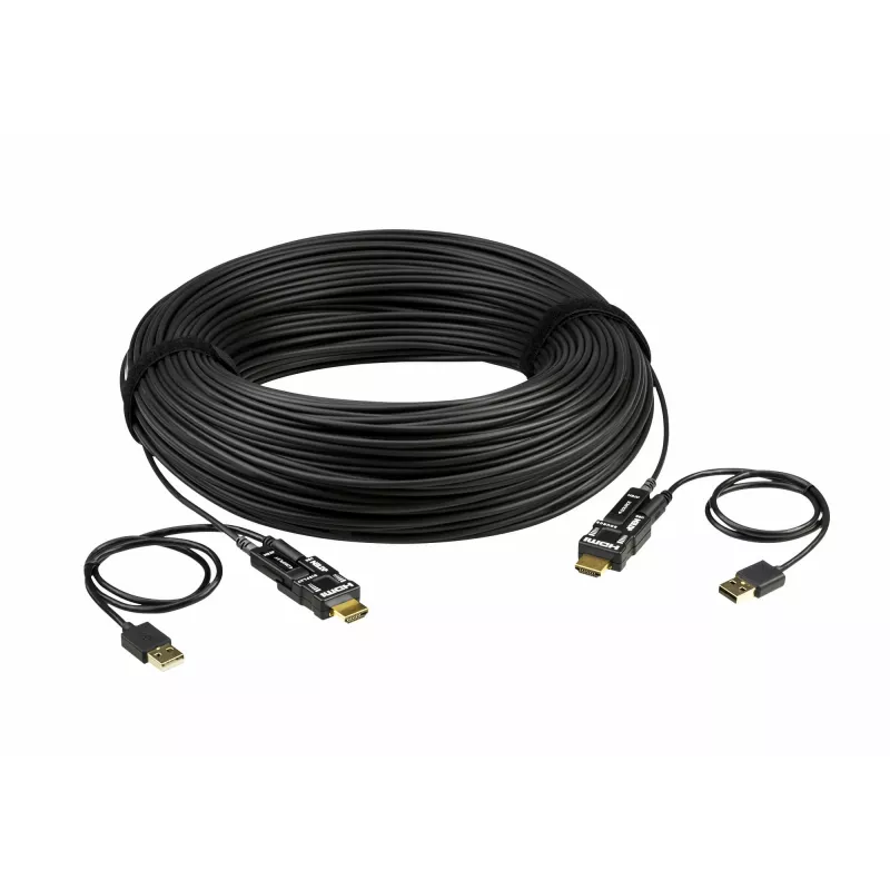 ATEN 100m 4K HDMI Active Optical kabelis, 100 m, HDMI Type D (Micro), HDMI Type D (Micro), 3D, 18 Gbit/s, Juoda