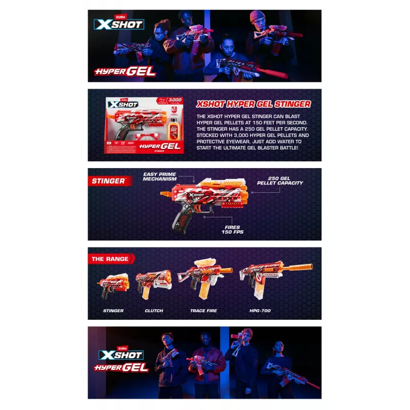 XSHOT Hyper Gel Stinger Blaster (3 000 Hyper Gel granulių) ZURU