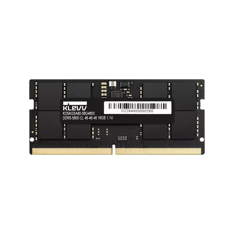 Klevv 16GB NEŠIOJAMOJO KOMPIUTERIO RAM MODULIS DDR5 5600MT/s PC5-44800 UNBUFFERED NON-ECC SODIMM 1.1V 2GX8 CL46