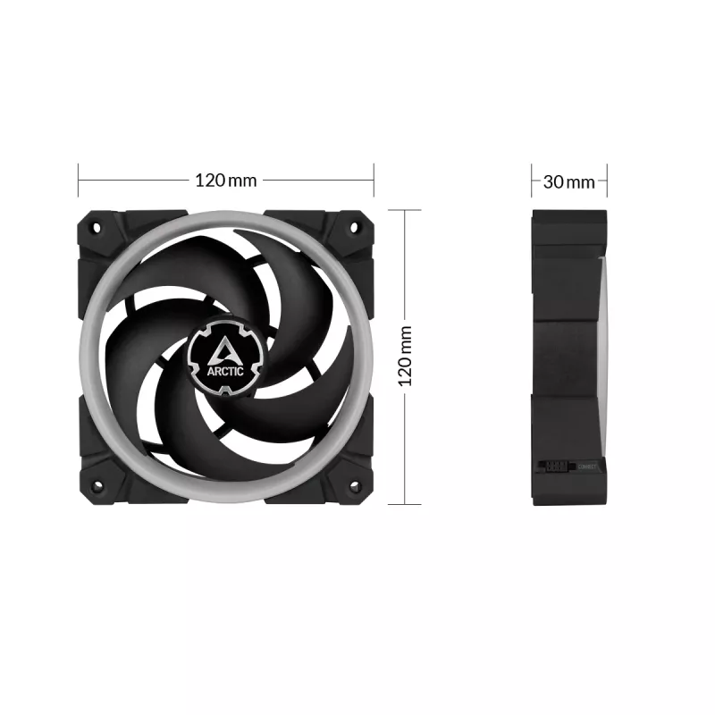 ARCTIC BioniX P120 A-RGB slėgiui optimizuotas 120 mm ventiliatorius su A-RGB