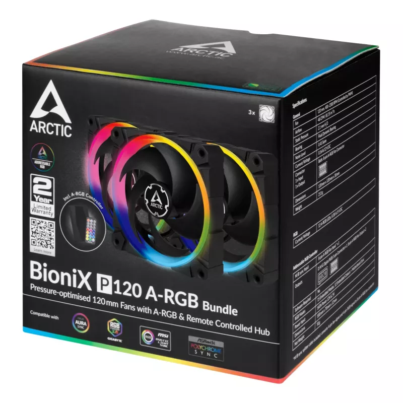 ARCTIC BioniX P120 A-RGB slėgiui optimizuotas 120 mm ventiliatorius su A-RGB