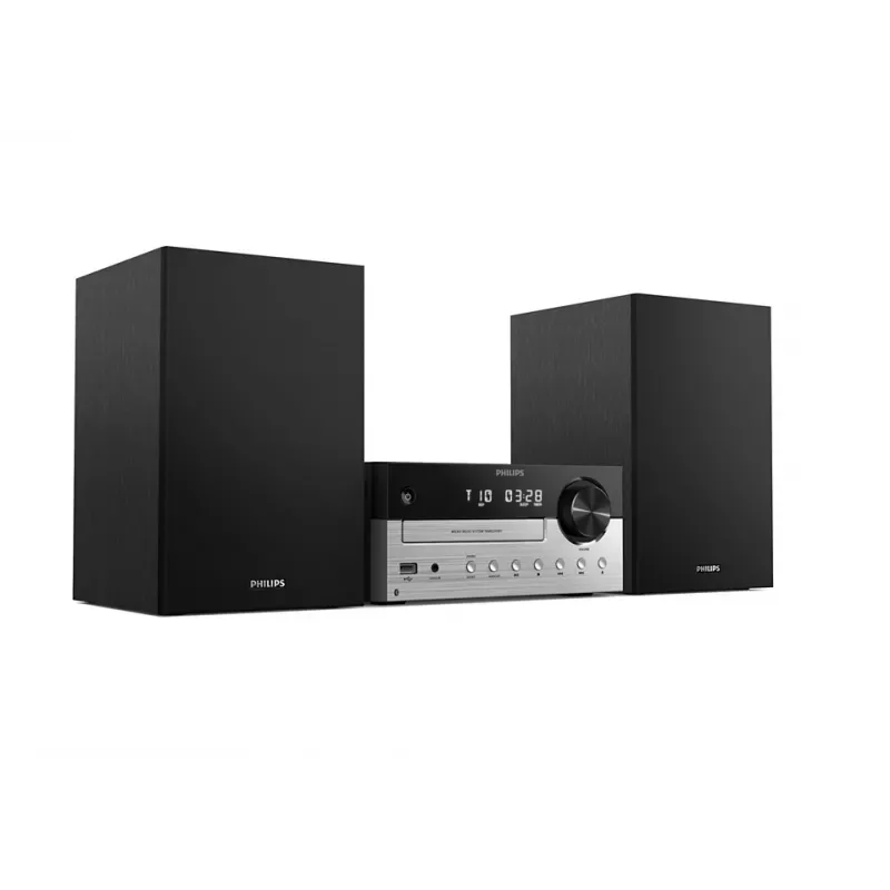 Namų garso mikrosistema Philips TAM4205M2/12 — 80 W RMS, 2 krypčių garsiakalbiai, Bluetooth, FM, LED ekranas, diskų įdėjimo dėklas (juoda/sidabrinė)