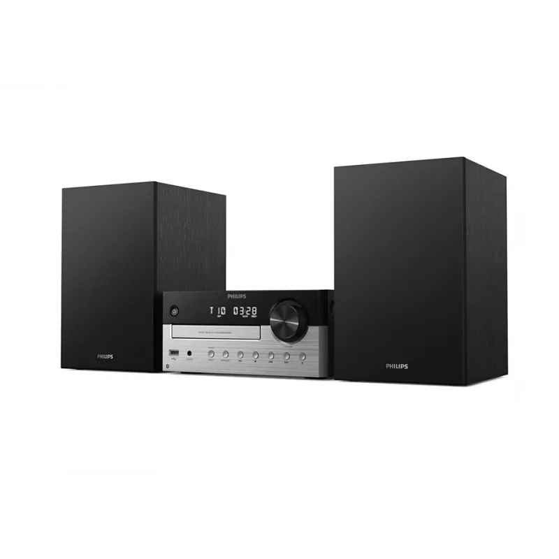 Namų garso mikrosistema Philips TAM4205M2/12 — 80 W RMS, 2 krypčių garsiakalbiai, Bluetooth, FM, LED ekranas, diskų įdėjimo dėklas (juoda/sidabrinė)