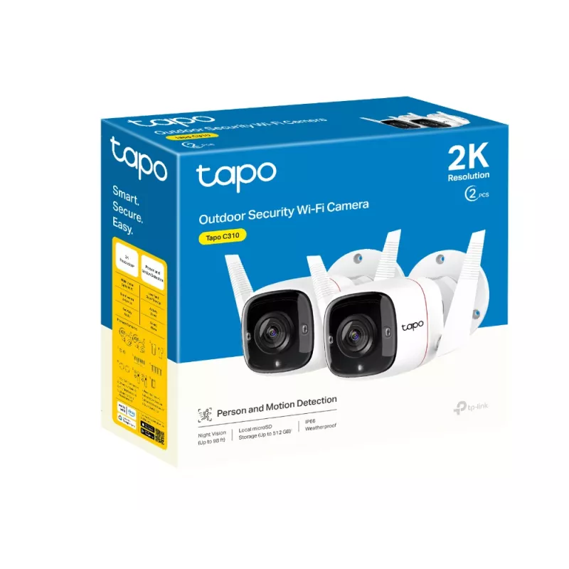 TP-Link Tapo lauko apsaugos Wi-Fi kamera, IP apsaugos kamera, lauko, laidinė ir belaidė, CE, NCC, tvirtinama prie sienos, balta