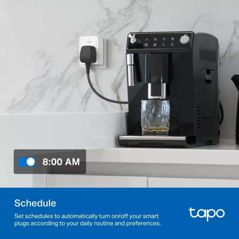 Išmanusis kištukas TP‑Link Tapo Mini P110M — „Wi‑Fi“ / „Bluetooth“ vidinis išmanusis lizdas, 16 A, 100–240 V, 3680 W, baltas