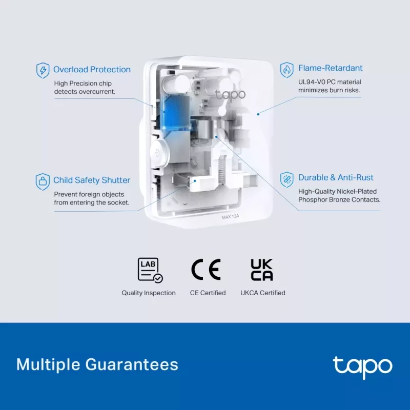 Išmanusis kištukas TP‑Link Tapo Mini P110M — „Wi‑Fi“ / „Bluetooth“ vidinis išmanusis lizdas, 16 A, 100–240 V, 3680 W, baltas