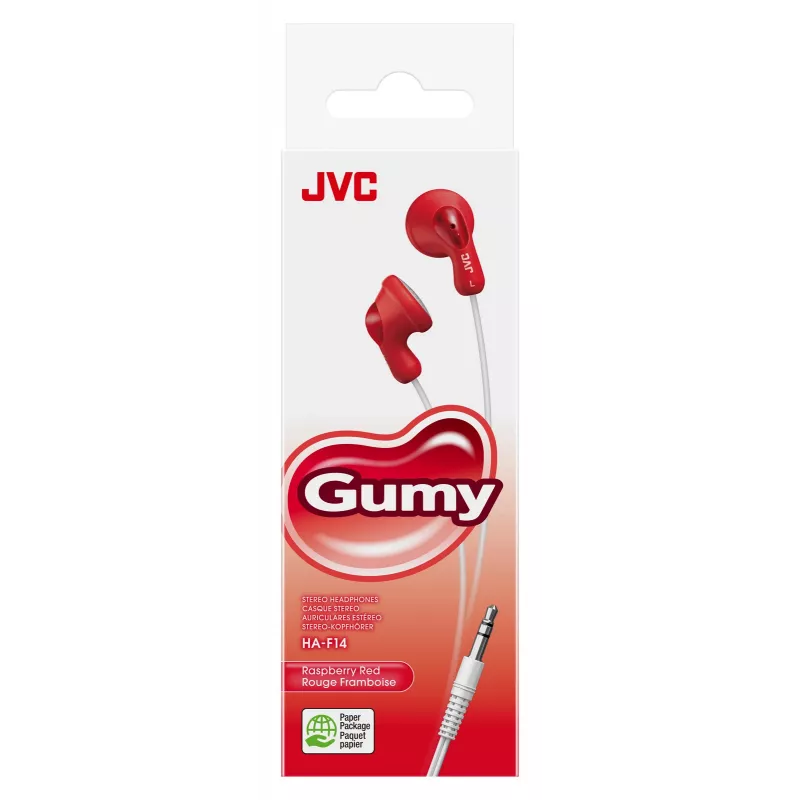 JVC F14 Gumy į ausis įdedamos laidinės ausinės, raudonos, Laidinės, 16–20000 Hz, Muzikai, 17,1 g, Ausinės, Raudona