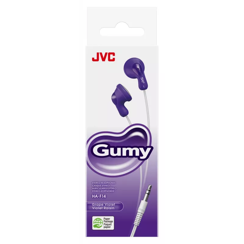 JVC F14 Gumy į ausis įdedamos laidinės violetinės, Laidinės, 16–20000 Hz, Muzika, 17,1 g, Ausinės, Violetinės