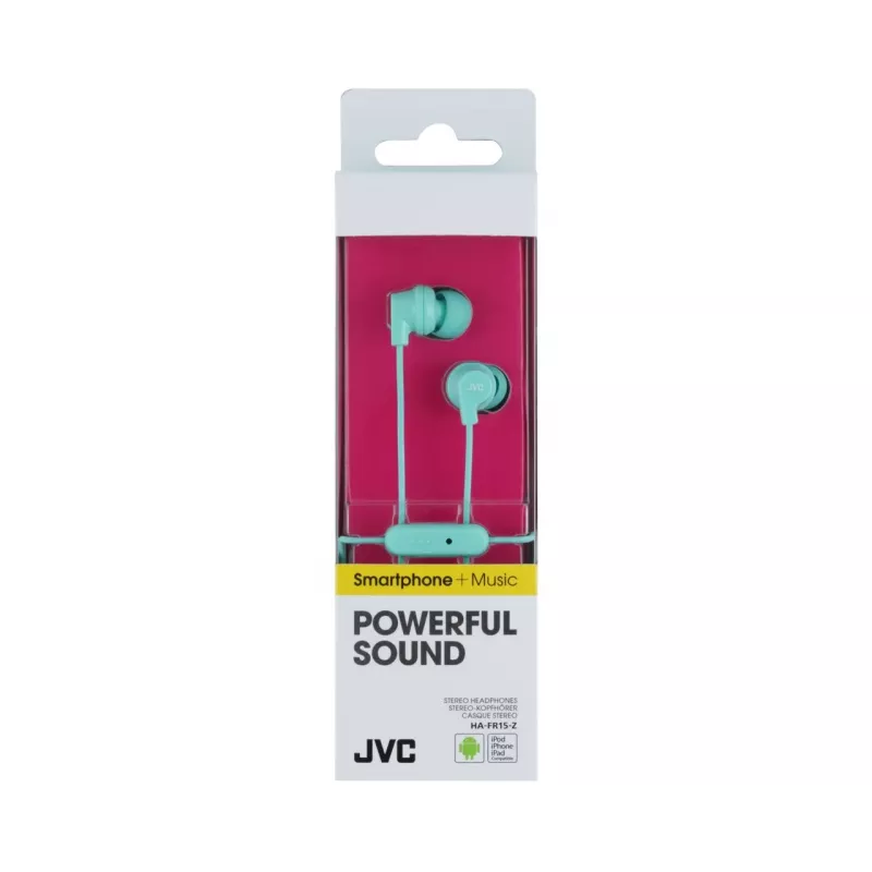 JVC HA-FR15-Z-E spalvingos vidinės ausinės su nuotolinio valdymo pulteliu ir mikrofonu