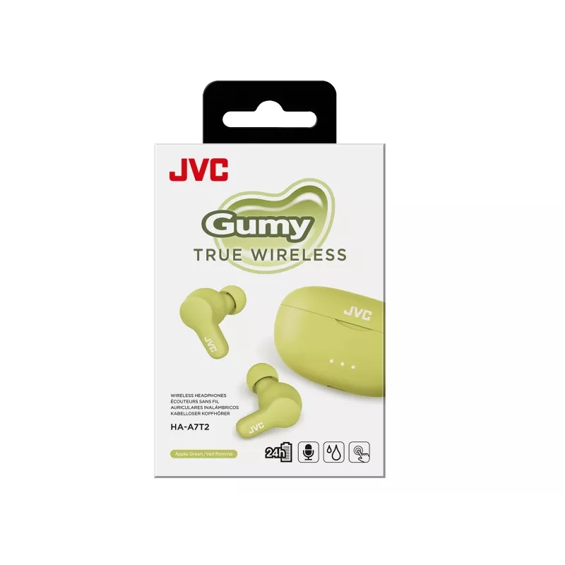 Belaidės į ausis dedamos ausinės JVC Gumy TWS Stix Green — tikras belaidis stereofoninis Bluetooth ryšys, 20–20000 Hz, 10 m nuotolis