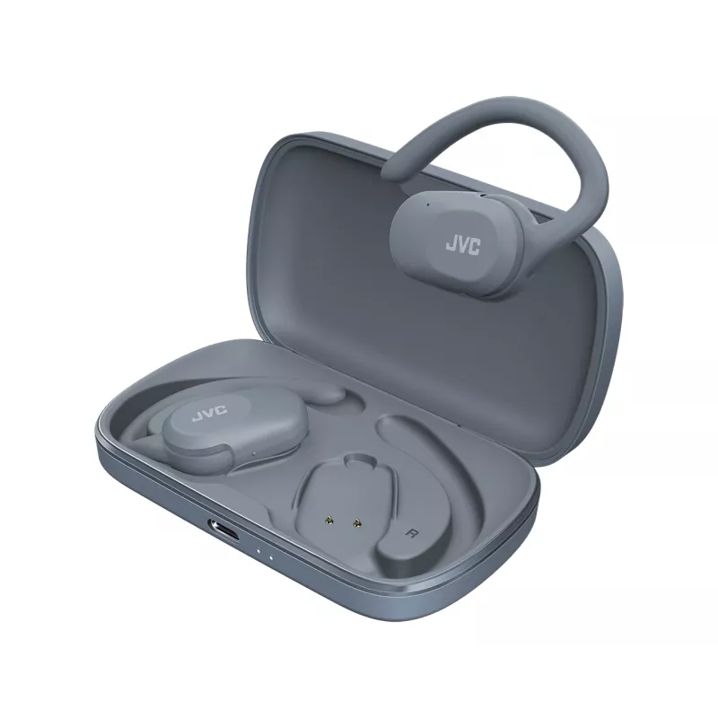 Ausinės JVC HA-NP40T True Wireless Stereo (TWS) į ausis įdedamos su ausies kabliuku, Bluetooth, 20–20000 Hz, 10 m, pilkos