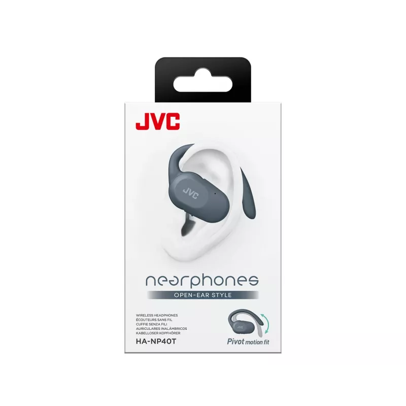 Ausinės JVC HA-NP40T True Wireless Stereo (TWS) į ausis įdedamos su ausies kabliuku, Bluetooth, 20–20000 Hz, 10 m, pilkos