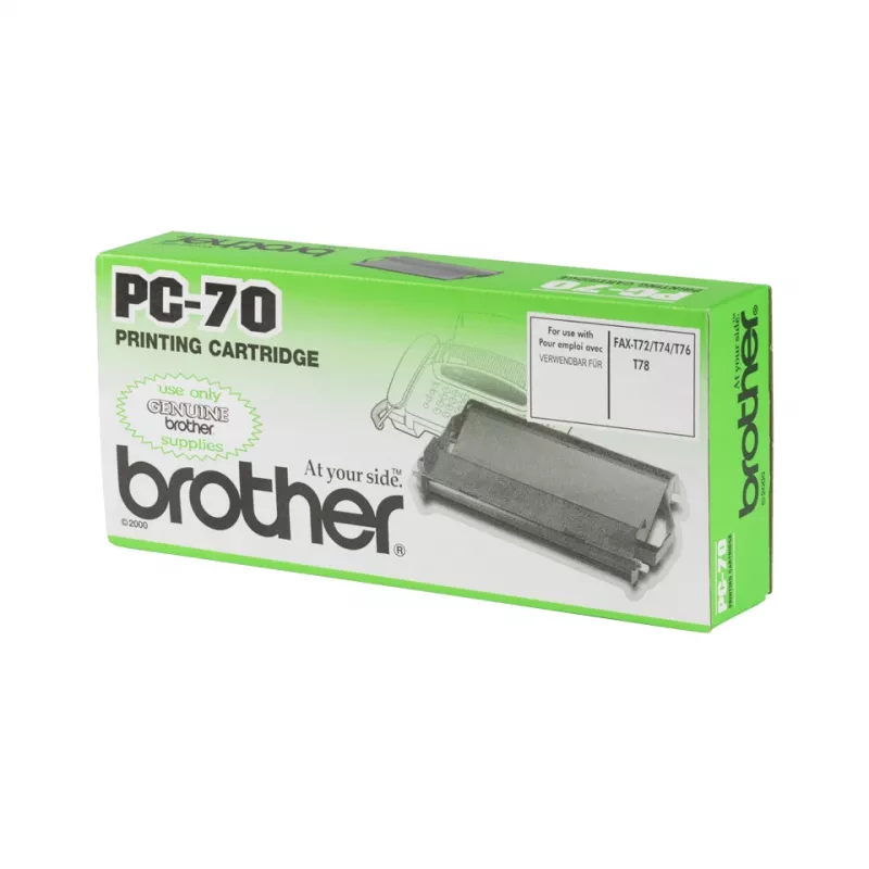 Fakso kasetė Brother PC70 — juoda, 140 lapų, suderinama su FAXT72/74/76/78/7 Plus/92/94/96/98