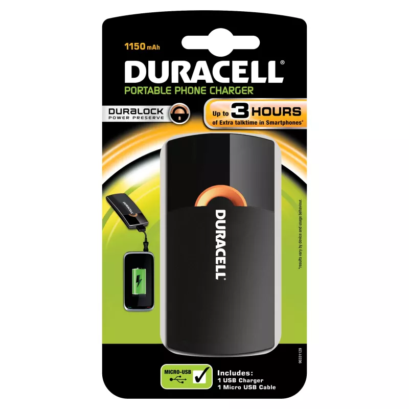 Duracell Mobilusis įkroviklis Mobilusis telefonas Juoda USB Vidaus, Lauko