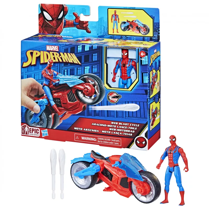 Marvel Spider-Man Spider-Man Web Blast Cycle žaidimų rinkinys su lanksčia Spider-Man figūrėle vaikams