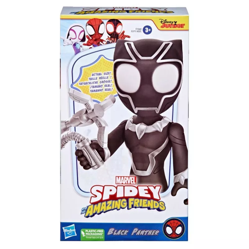 Marvel Spidey and His Amazing Friends Supersized Juoda Panther veiksmo figūrėlė, ikimokyklinio amžiaus superherojų žaislai
