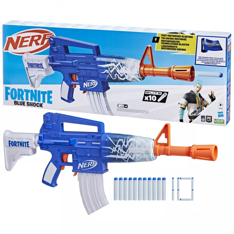 Nerf Fortnite Blue Shock, žaislinis šautuvas, 8 m., 99 m., Fortnite, 785 g