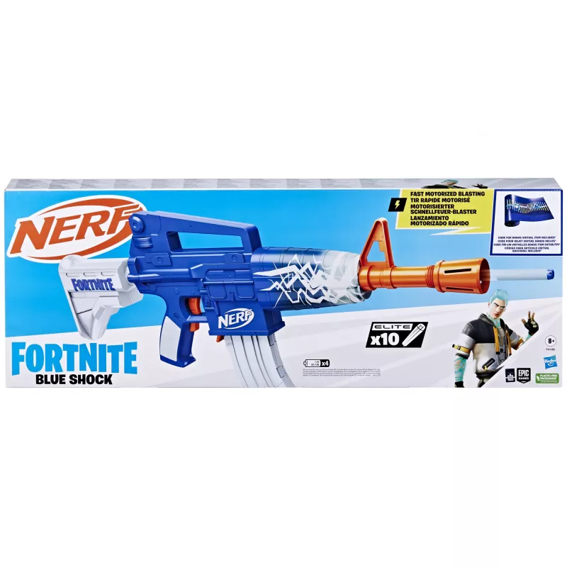 Nerf Fortnite Blue Shock, žaislinis šautuvas, 8 m., 99 m., Fortnite, 785 g