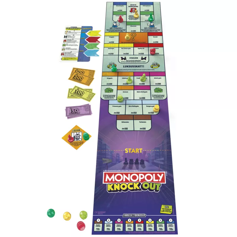 Monopoly Knockout šeimos vakarėlių žaidimas, greitai žaidžiami stalo žaidimai, amžius 8+, 2–8 žaidėjai, 20 min.