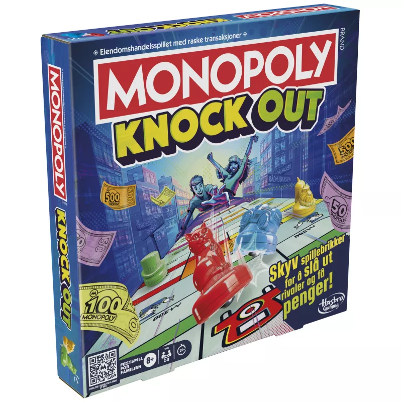 Monopoly Knockout šeimos vakarėlių žaidimas, greitai žaidžiami stalo žaidimai, amžius 8+, 2–8 žaidėjai, 20 min.