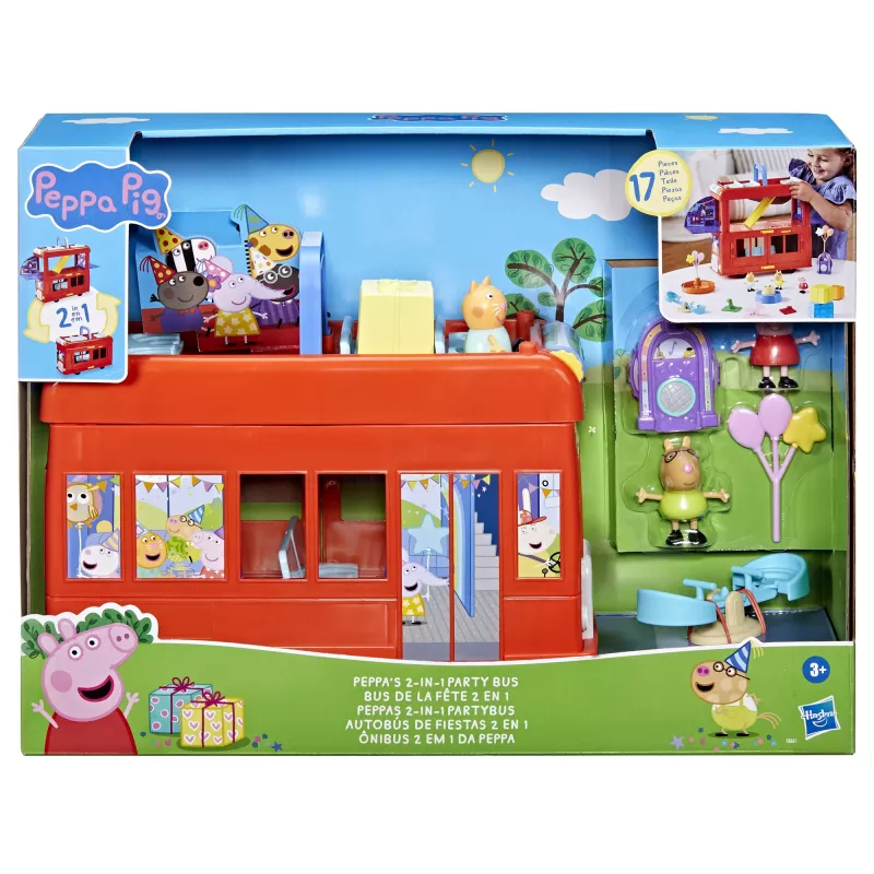 Peppa Pig 2-in-1 Party Bus, veiksmo / nuotykių, 3 m., įvairiaspalvis, plastikas