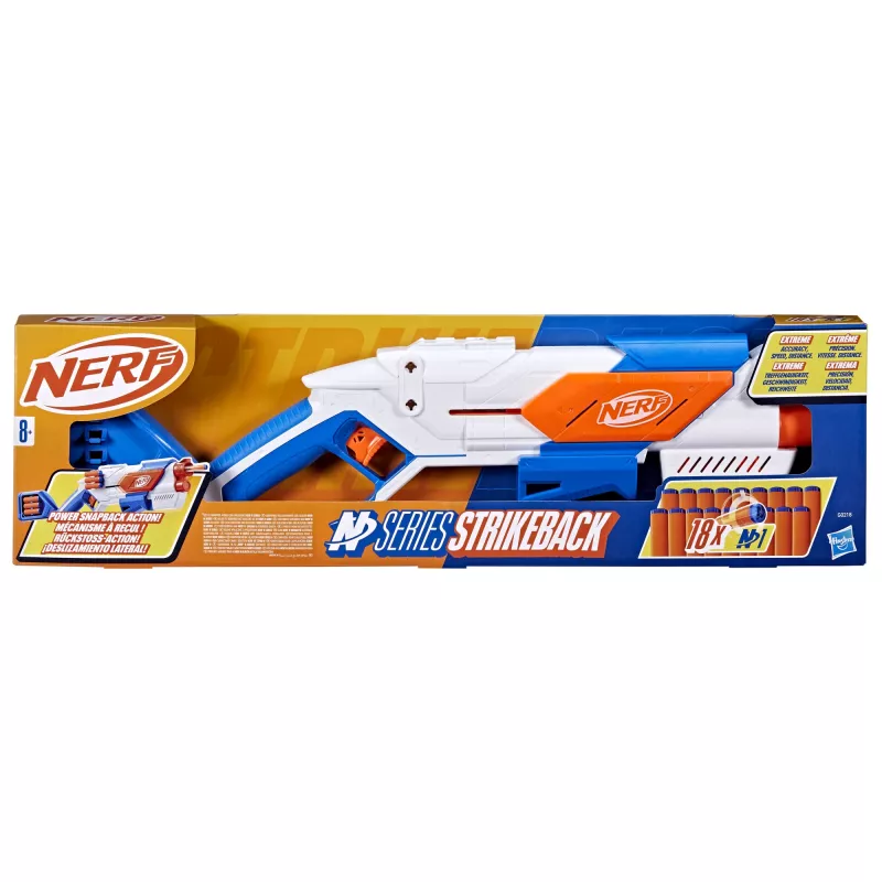 Žaislinis blasteris Nerf N Series Strikeback mėlynas oranžinis baltas 8+