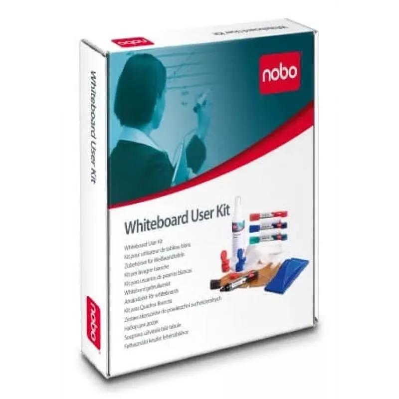 Nobo Whiteboard User Kit, Priedų rinkinys, Įvairiaspalvis, Juoda, Mėlyna, Žalia, Raudona, 610 g, Dėžutė, Lentos valymo šluostė, Lentos valymo purškalas, Lentos trintukas, Lentos magnetas, Lentos žymeklis
