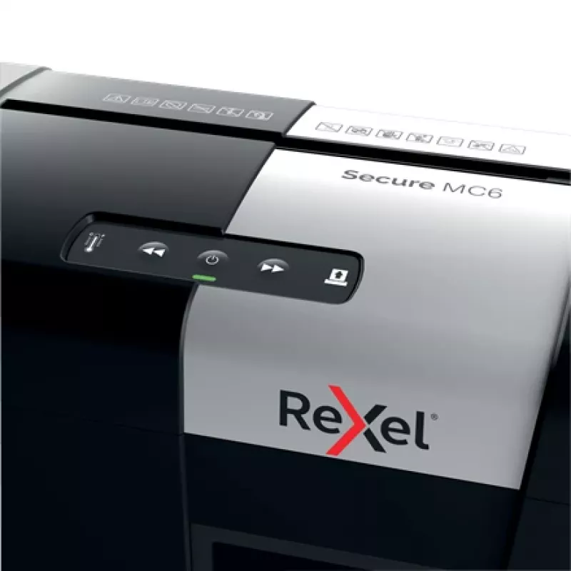 Rexel Secure MC6 Whisper-Shred Mikro pjaustymo popieriaus smulkintuvas P5, Mikro pjaustymas, 2 x 15 mm, 18 l, 175 lapai, 55 dB, Mygtukai