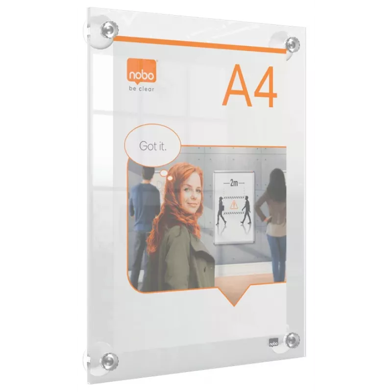 Nobo Premium Plus A4 Clear Acrylic Wall Mounted Repositionable Poster Frame