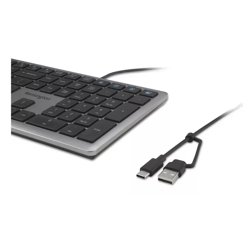 Kensington KB515 EQ USB-C/USB-A laidinė klaviatūra, pilno dydžio (100 %), laidinė, USB, žirkliniai klavišų jungikliai, QWERTY, pilka