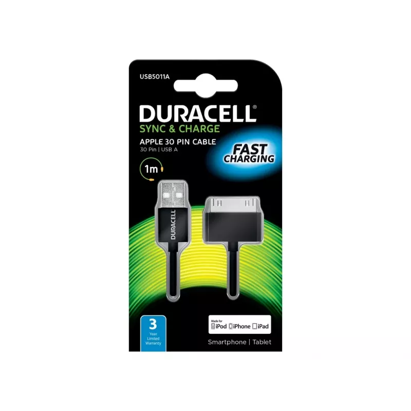 Duracell sinchronizavimo/įkrovimo laidas 1 metras juodas, 1 m, Juoda