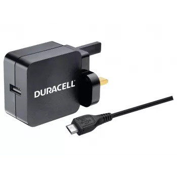 Duracell 2.4A sieninis įkroviklis ir 1M Micro USB laidas, vidaus, kintamoji srovė, 2.4 A, juodas