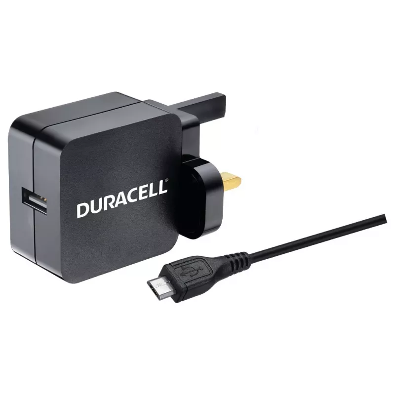 Duracell 2.4A sieninis įkroviklis ir 1M Micro USB laidas, vidaus, kintamoji srovė, 2.4 A, juodas