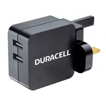 “Duracell” 2x2,4 A USB telefono / planšetės įkroviklis, skirtas naudoti patalpose, kintamoji srovė, 5 V, juodas