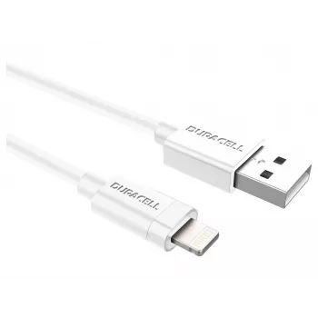 Duracell sinchronizavimo / įkrovimo laidas, 1 m, baltas, 1 m, USB A, Lightning, 2.0, balta