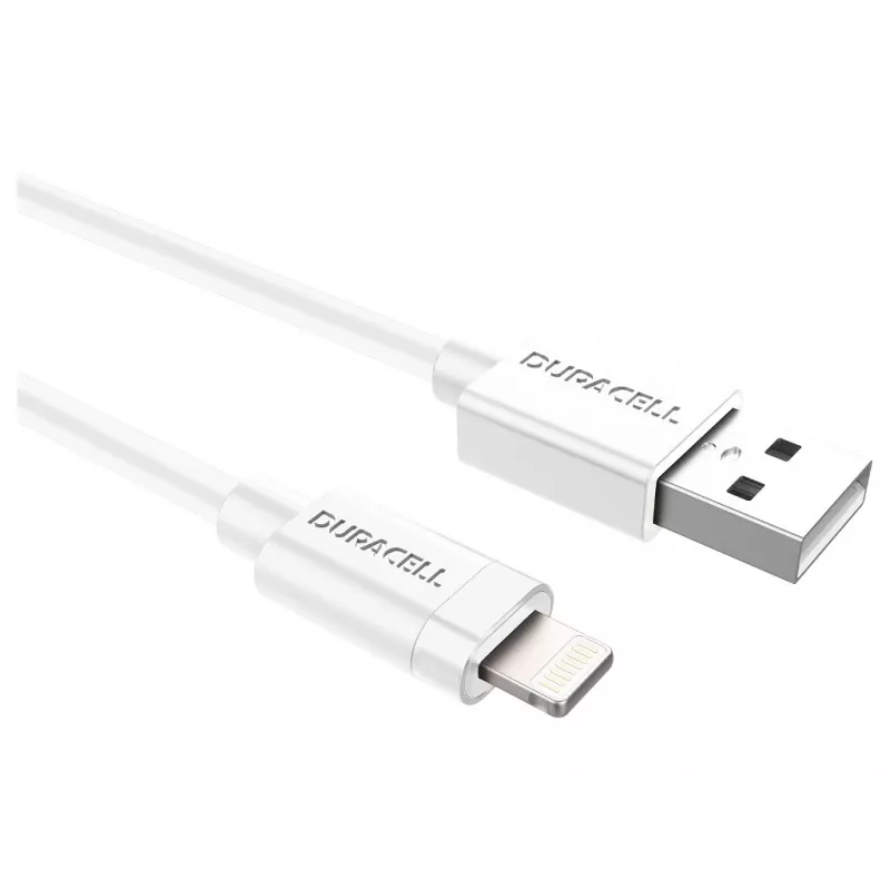 Duracell sinchronizavimo / įkrovimo laidas, 1 m, baltas, 1 m, USB A, Lightning, 2.0, balta